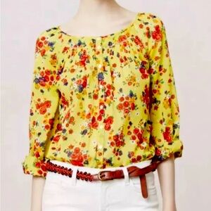Anthropologie Yellow Floral Button-Up Blouse